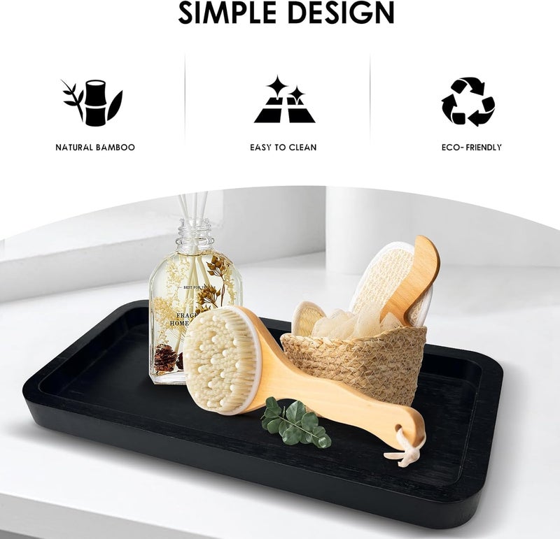 Bayting Bamboo Vanity Bathroom Tray for Counter, Bamboo Tray for Bathroom, Toilet Tank, Perfume 11.8L x 5.9W x 0.8H inch (Black) - Image 4